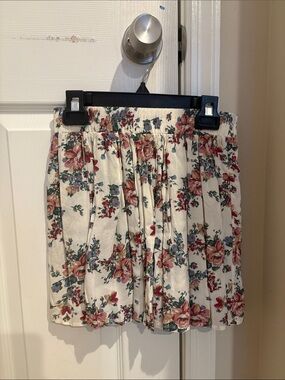 Brandy Melville Cream Mini Skirt with Pink Floral Print